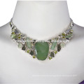 Meteorite Moldavite Prehniten Sterling Silver Necklace Green Stone Necklace